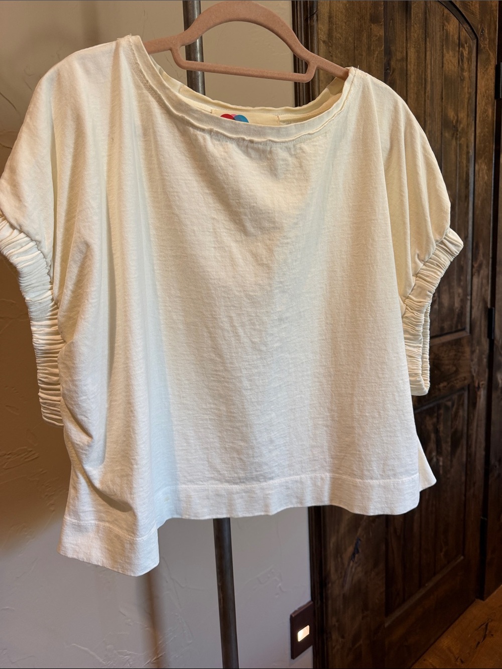 Cream Short-Sleeve Ruched-Sleeve Tee